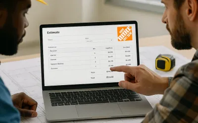 Contractors comparing prices using estimate software integrated with Home Depot