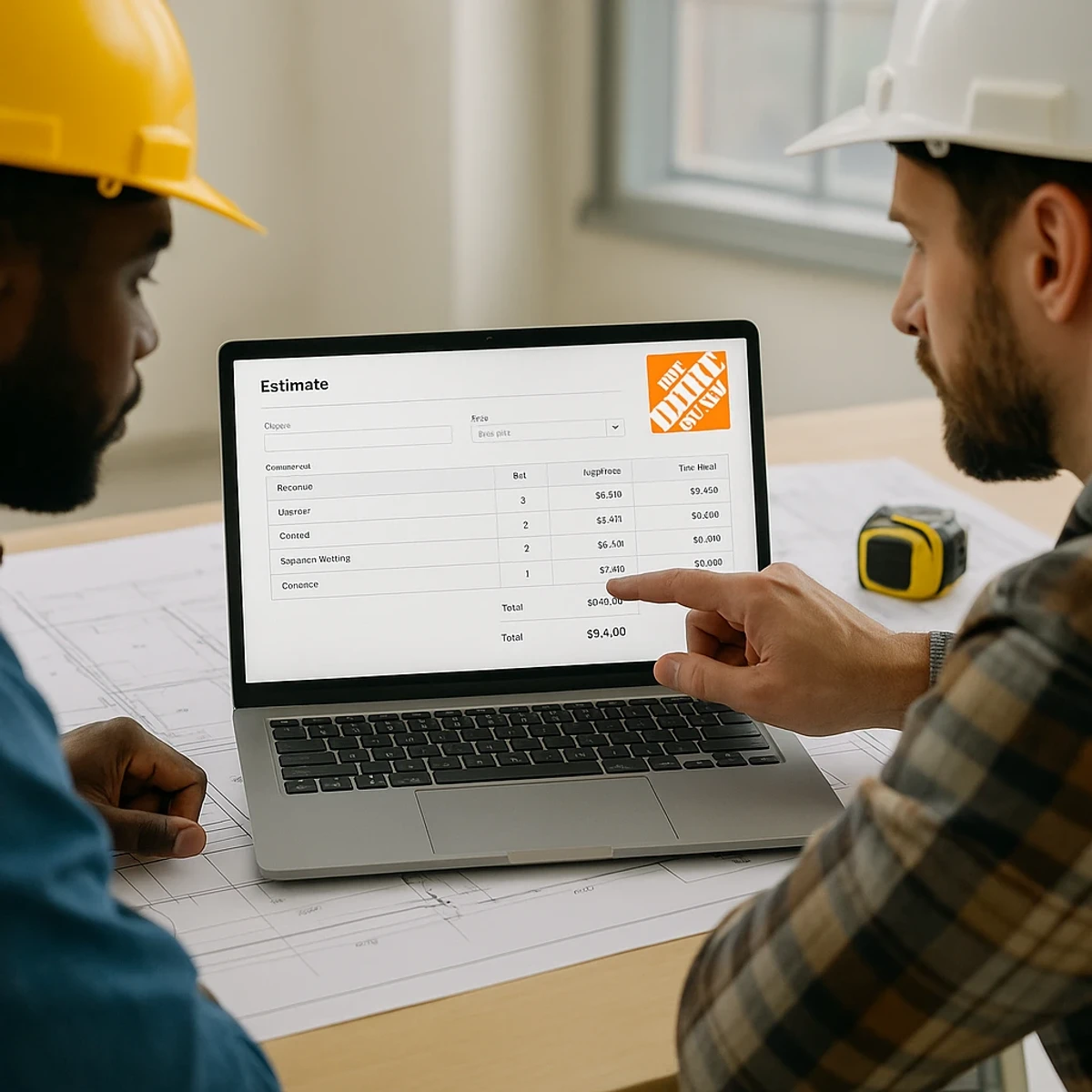 Contractors comparing prices using estimate software integrated with Home Depot
