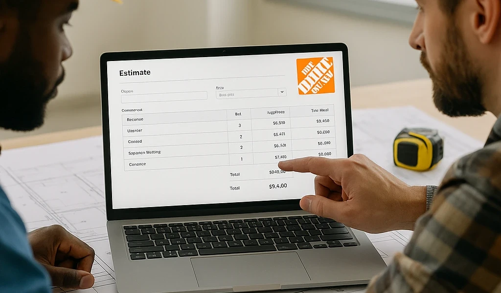 Contractors comparing prices using estimate software integrated with Home Depot