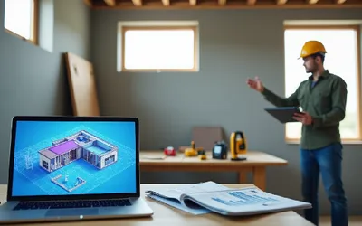 A contractor in the office analyzing estimate software
