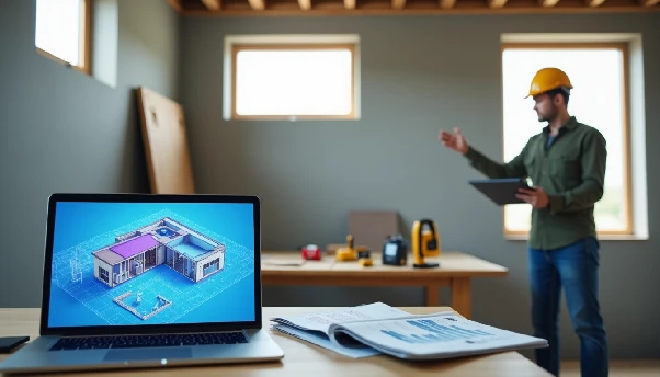A contractor in the office analyzing estimate software