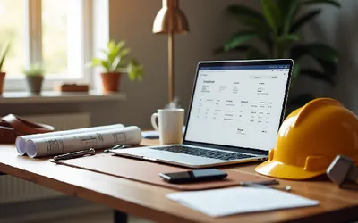 contractor creating invoices using software on laptop 2025