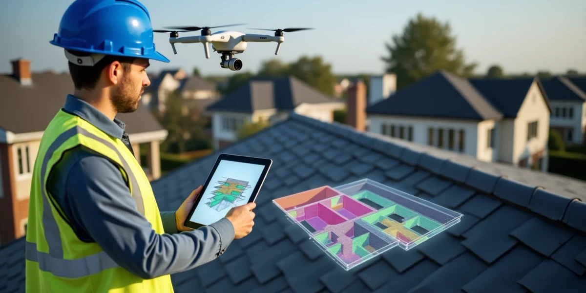 roofer creating a roof estimate using software on a tablet 2025