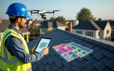 roofer creating a roof estimate using software on a tablet 2025