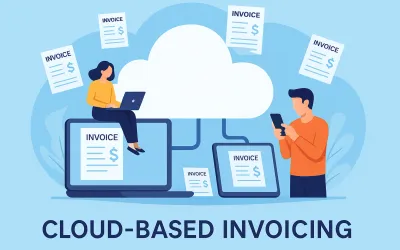 business owners sending cloud-based invoices from laptop and phone 2025