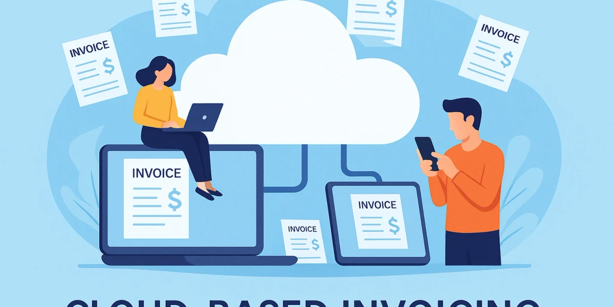 business owners sending cloud-based invoices from laptop and phone 2025