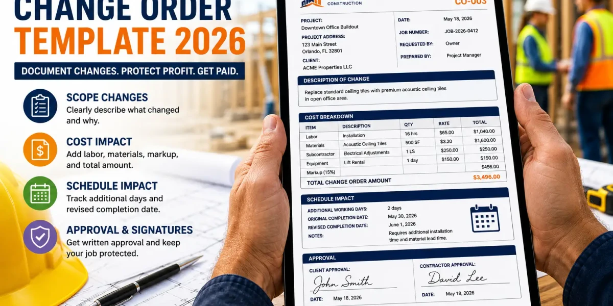construction change order template for contractors 2026