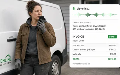 create invoice by voice on phone with QuickAdmin for contractors 2026