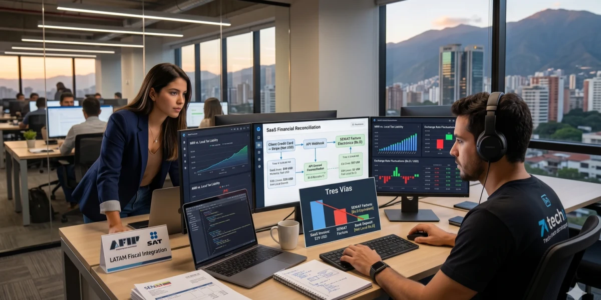 Equipo de tecnología gestionando la contabilidad y facturación electrónica de un SaaS en Latinoamérica