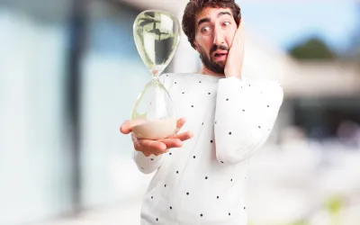 young crazy man worried about time