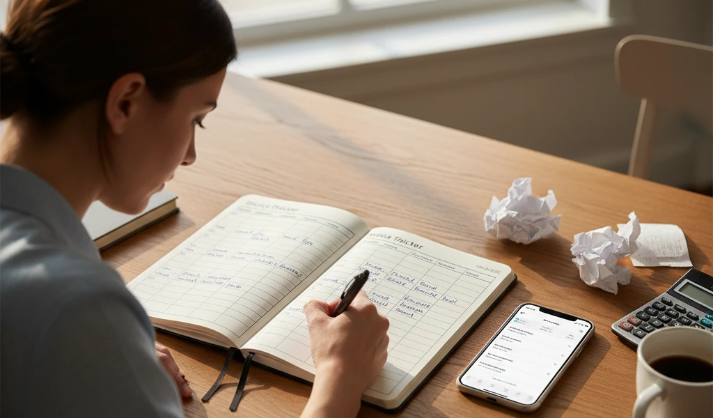 free invoice tracker notebook for small business with receipts and a phone