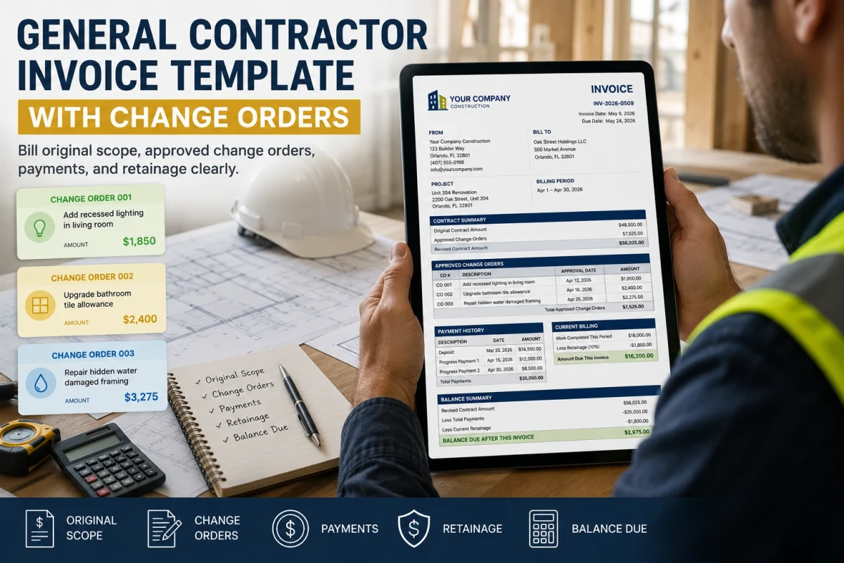 general contractor invoice template with change orders 2026