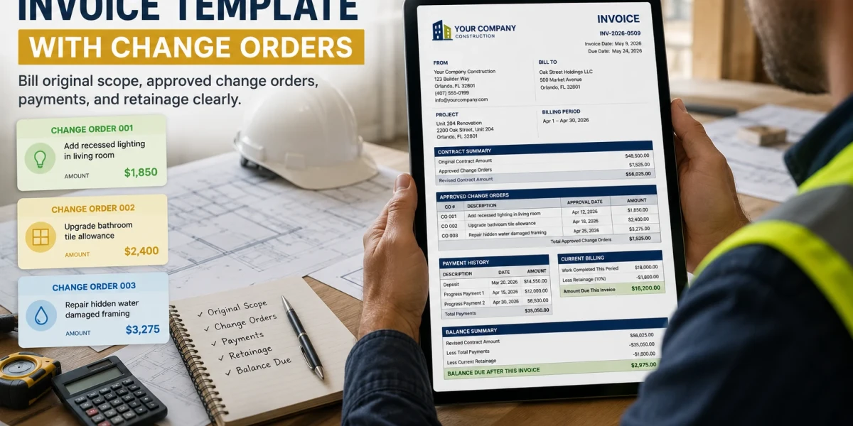general contractor invoice template with change orders 2026