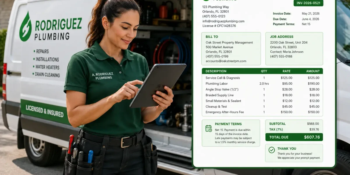 plumbing invoice template and payment terms for contractors 2026