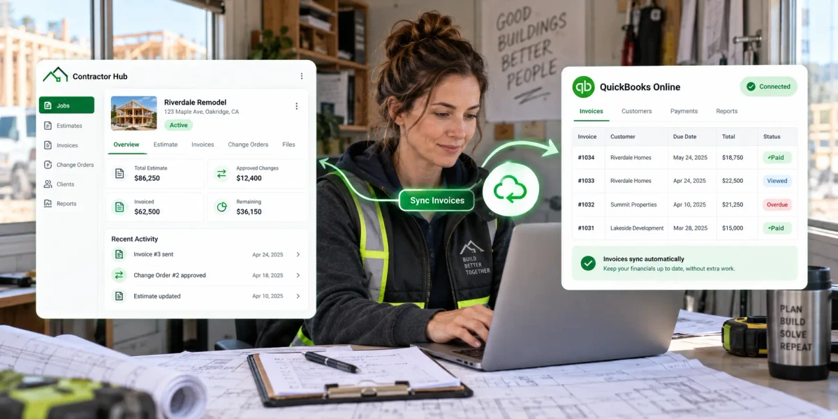 Contractor job invoices syncing to QuickBooks Online for cleaner bookkeeping