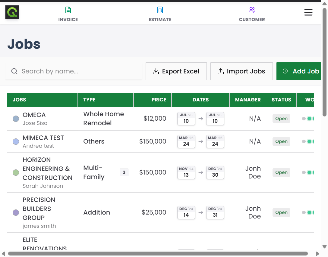 QuickAdmin jobs list